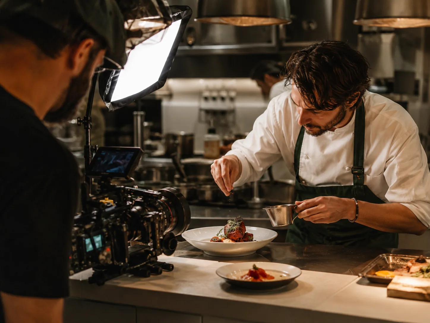 Videomaker riprende uno chef durante una produzione food professionale a Roma